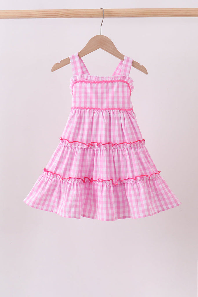 pink gingham tiered dress Pink Gingham Princess Dress