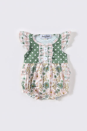 Green floral print girl ruffle dot bubble