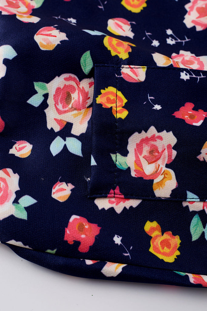 Navy floral print strap dress set