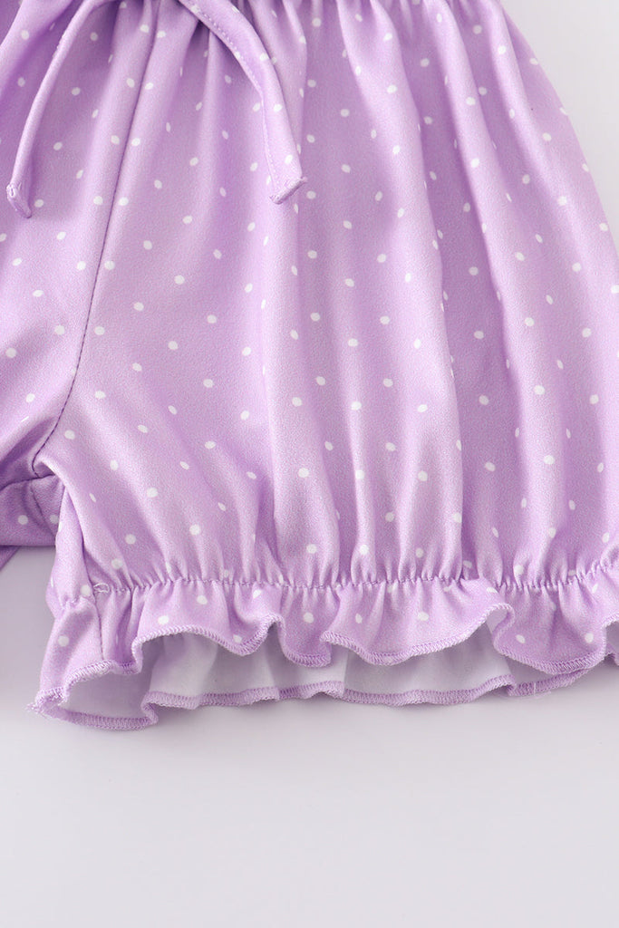 Purple floral print smocked strap girl set