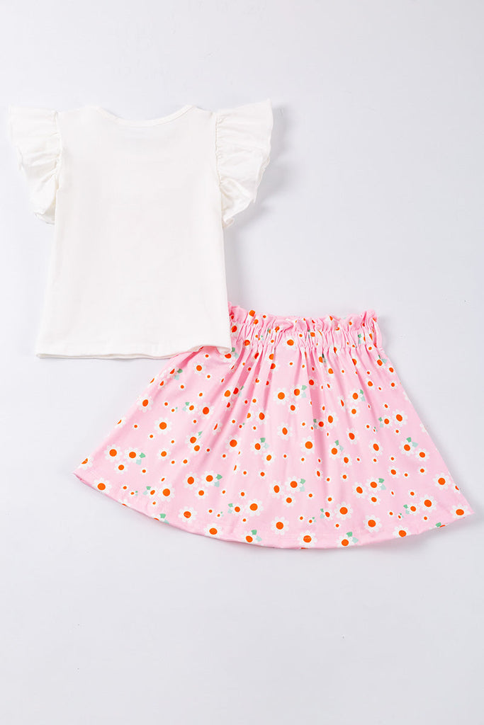 Pink "stay wild" ruffle short skirt set