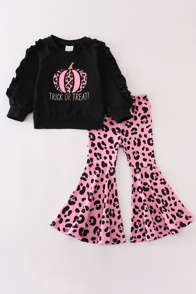 Halloween pumpkin leopard bell pants girl set