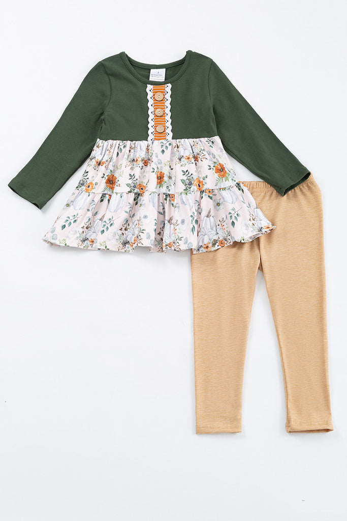 Forest floral ruffle girl set