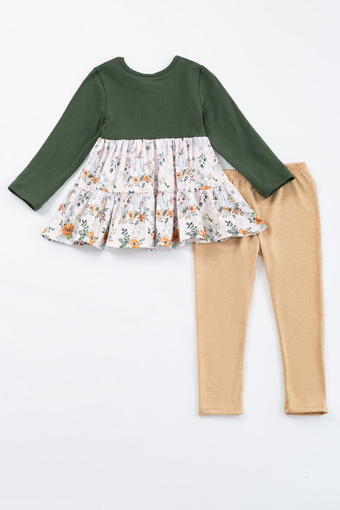 Forest floral ruffle girl set