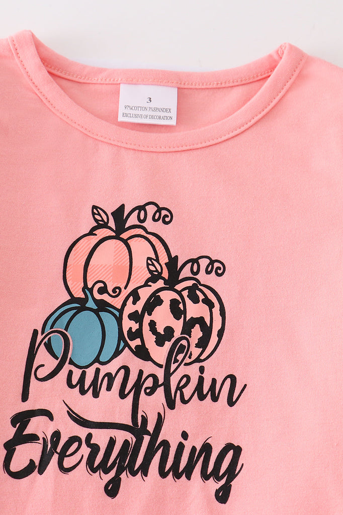 Coral pumpkin print tassel bell pants set