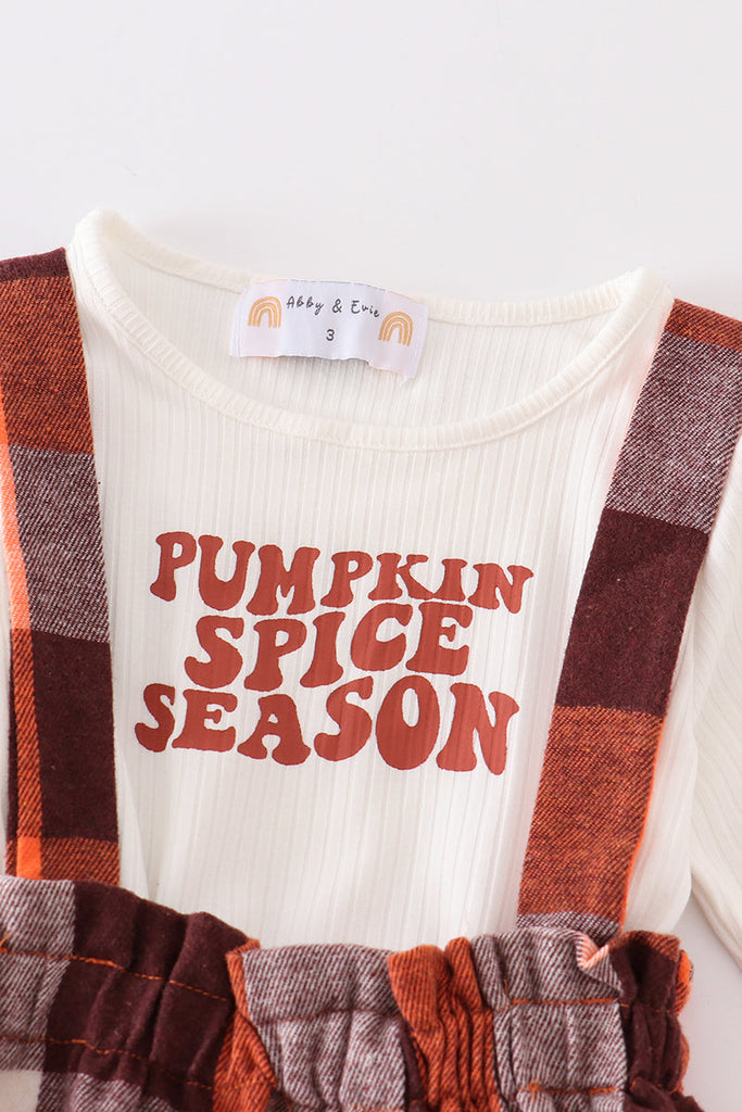Pumpkin spice season plaid girl skirt set