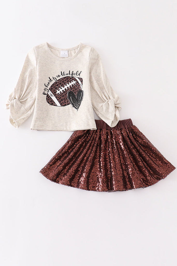Grey football sequin short skirt set