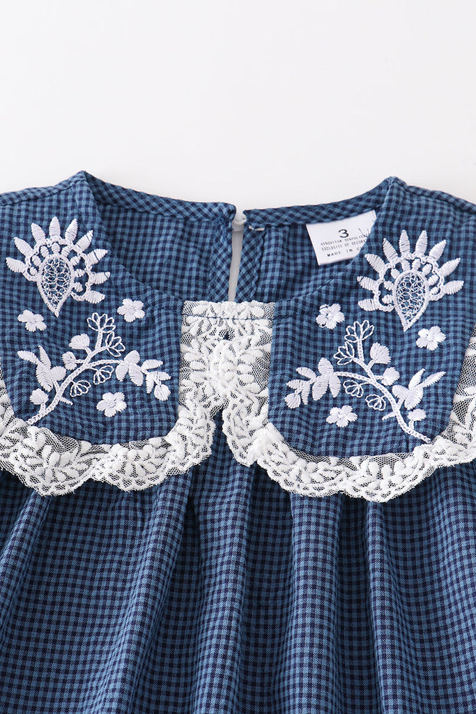 Navy embroidery  ruffle girl set