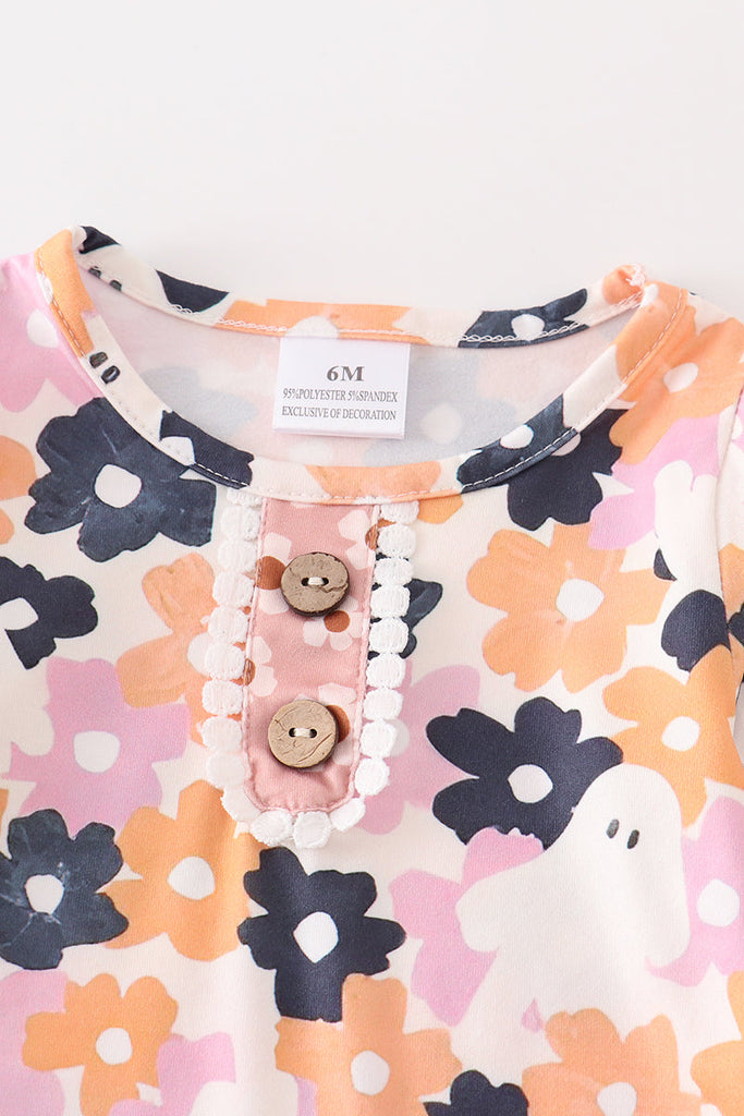 Pink floral print ruffle baby gown