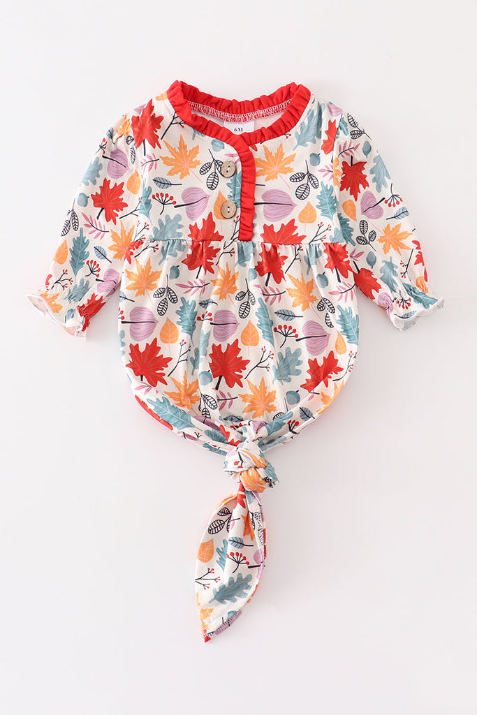 Red floral print baby gown