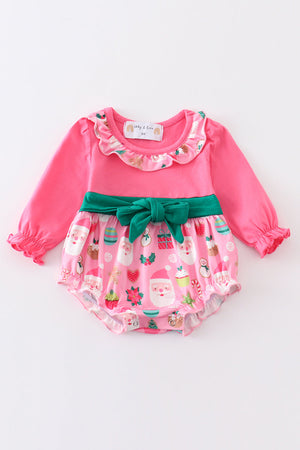 Pink floral print ruffle baby romper