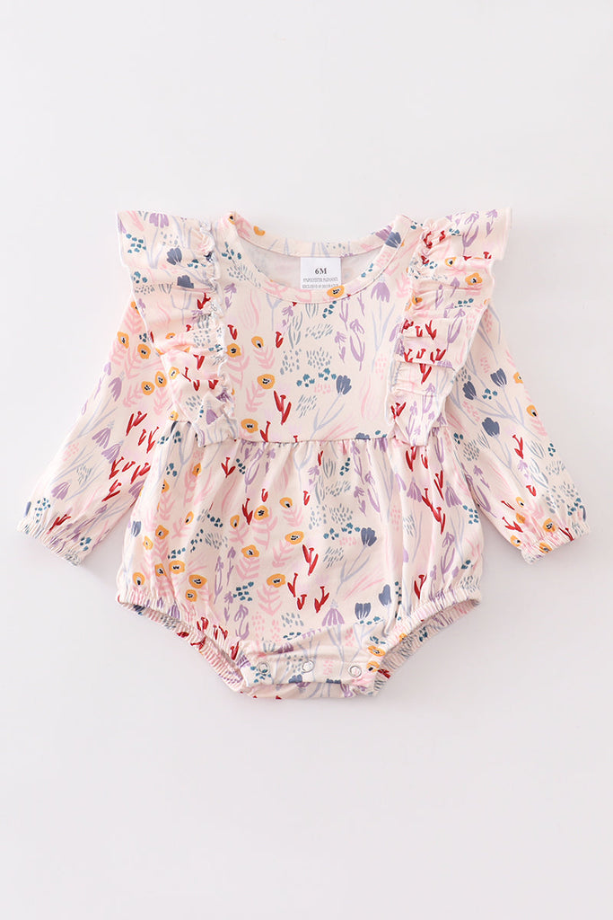 Floral print ruffle baby romper