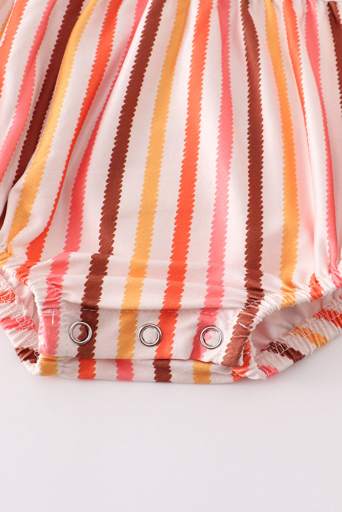 Multicolored stripe print ruffle baby romper