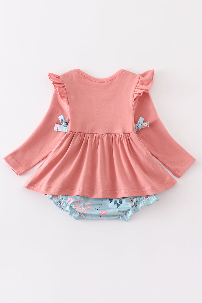 Pink floral print ruffle baby romper