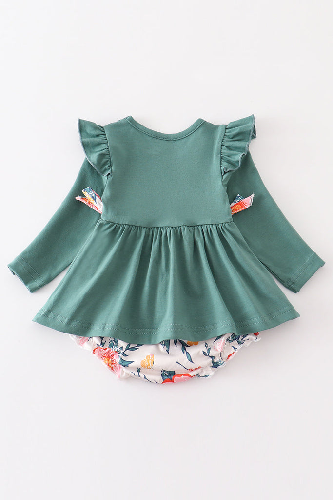Green floral print baby romper