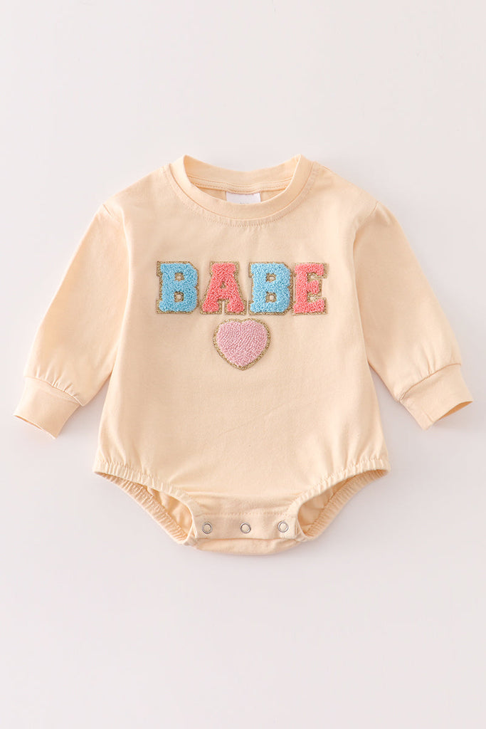 Beige french knot babe baby romper