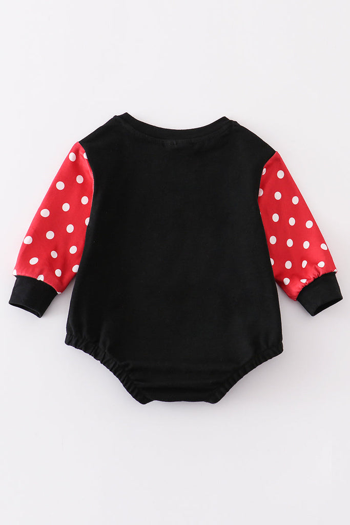 Black character french knot baby romper