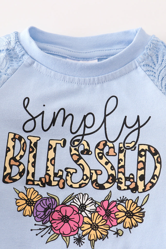 Blue "SIMPLY BLESSED" ruffle baby romper