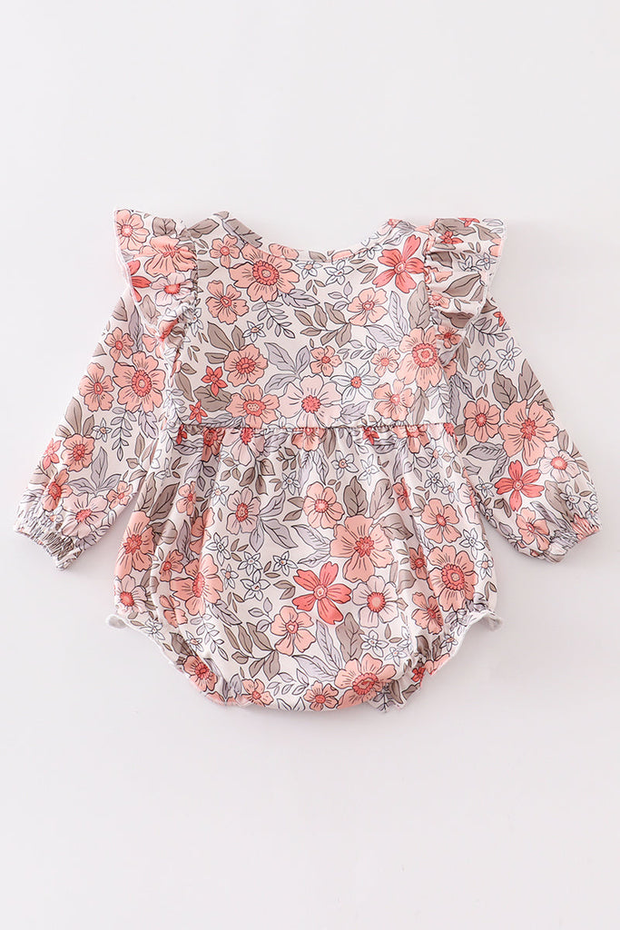 Floral print ruffle baby romper