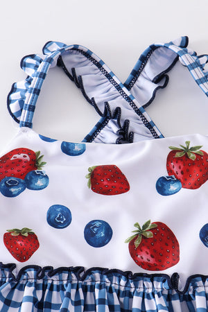 Strawberry print 2pc strap swimsuit UPF50+