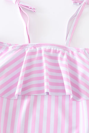 Pink stripe strap girl swimsuit one piece UPF50+