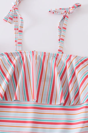 Rainbow stripe strap girl swimsuit one piece UPF50+