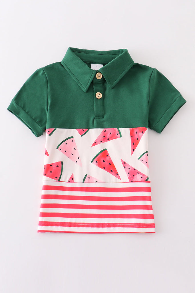 Green watermelon boy polo shirt