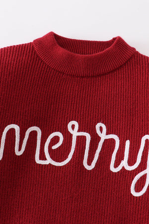 Maroon merry christmas girl sweater