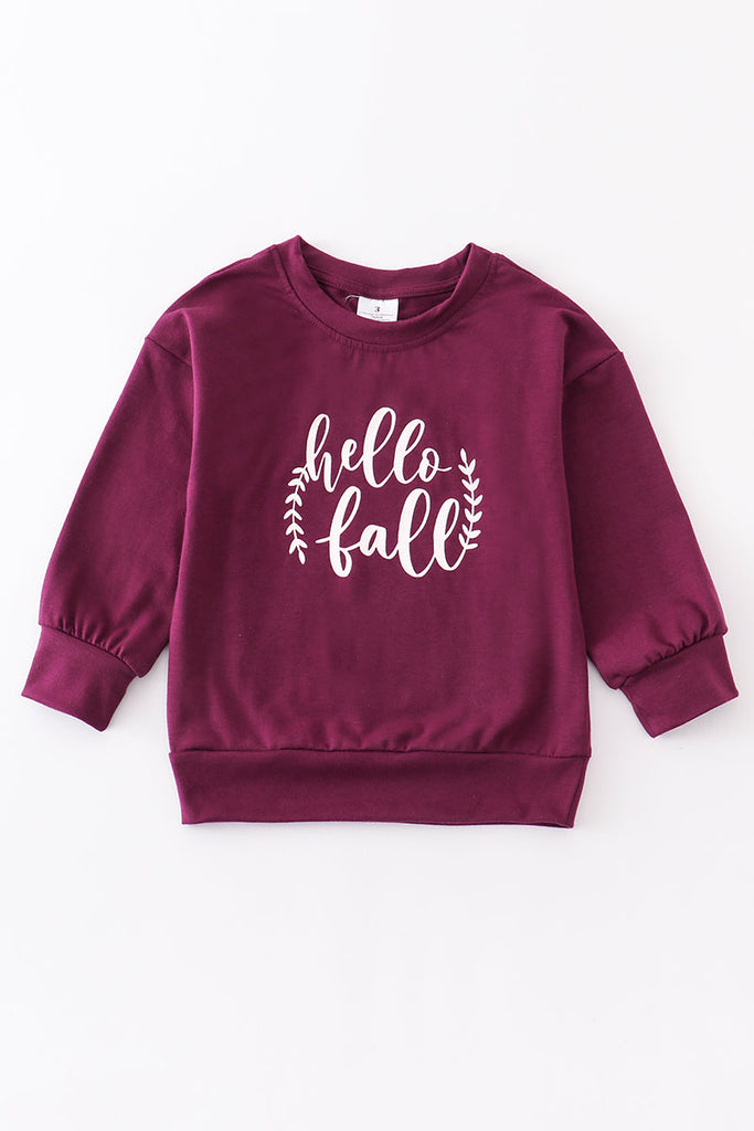 Purple "fall" print girl sweater shirt