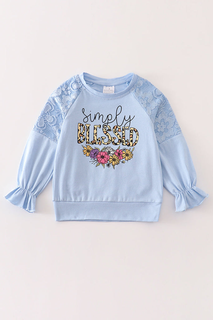 Blue "SIMPLY BLESSED" girl top