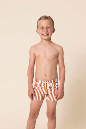 Terracotta stripe boys swimming trunks