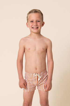 Terracotta stripe boys swimming trunks