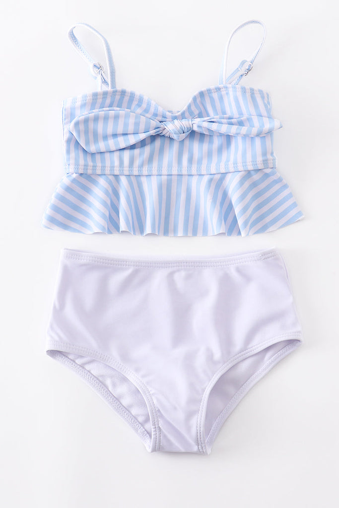 Blue stripe high waist 2 pcs mommy & me swim suit
