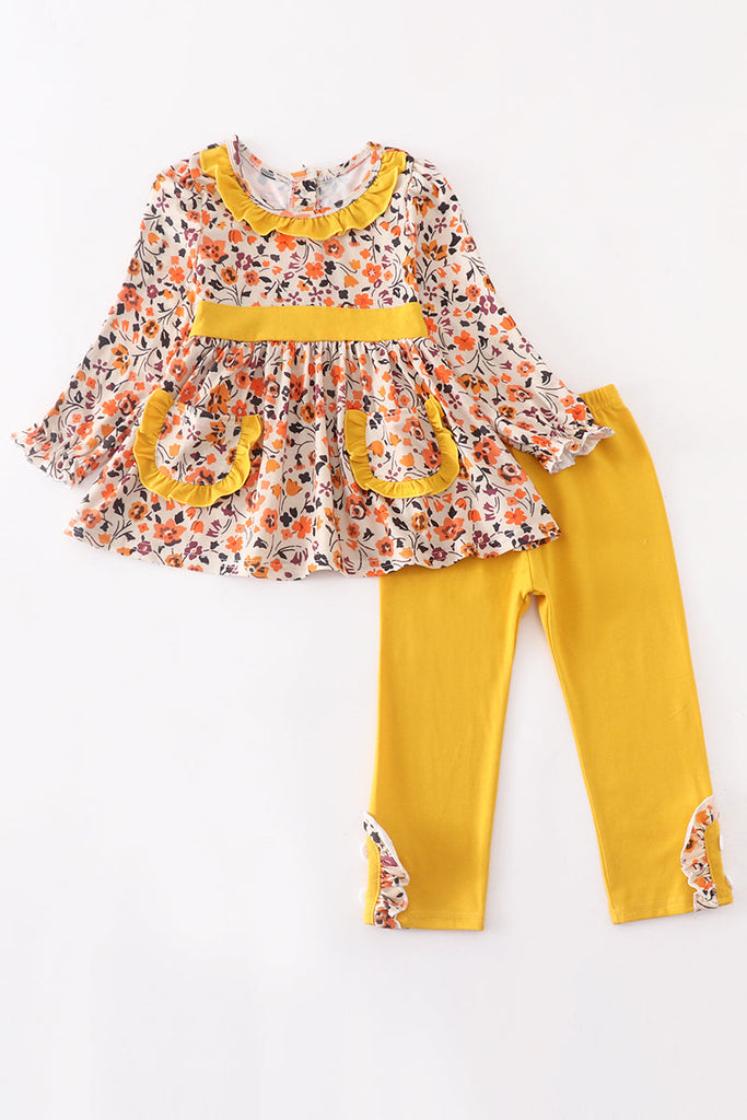 Yellow floral print girl set