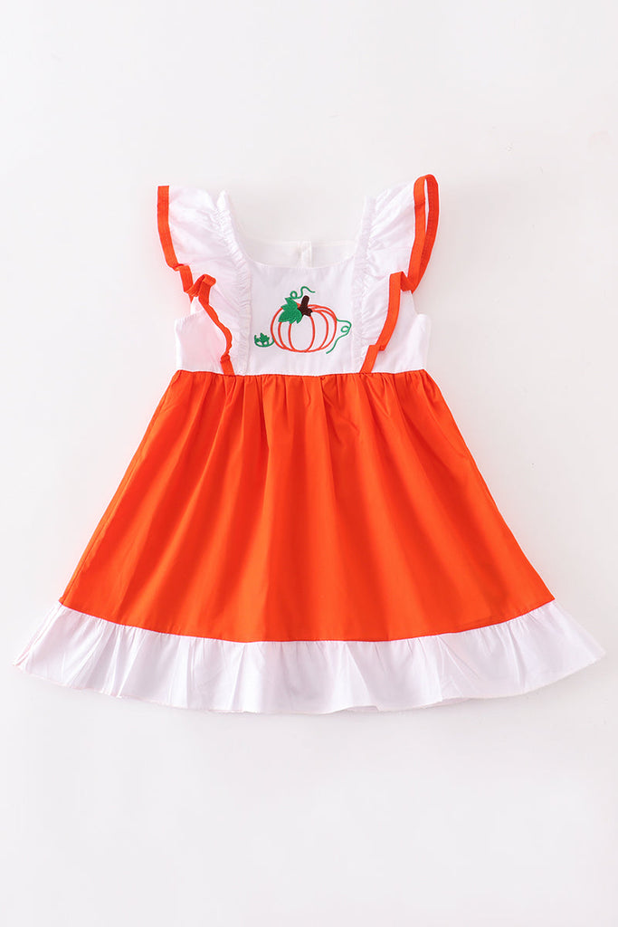 Orange pumpkin embroidery dress