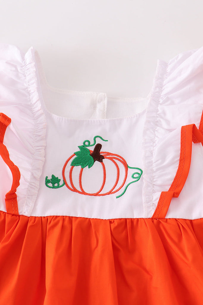 Orange pumpkin embroidery dress