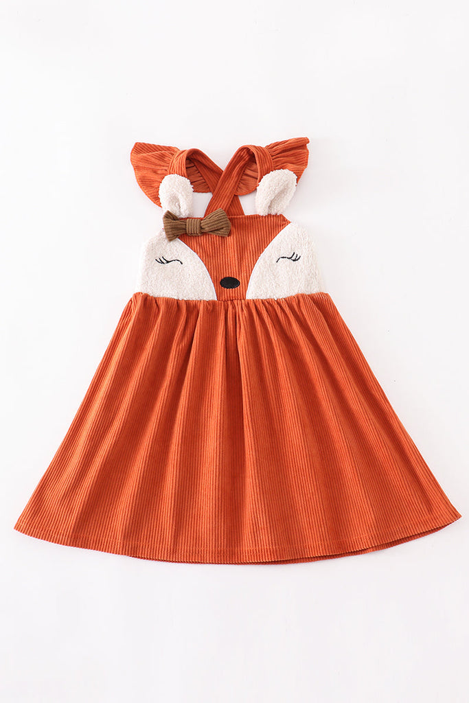 Orange corduroy fox girl dress