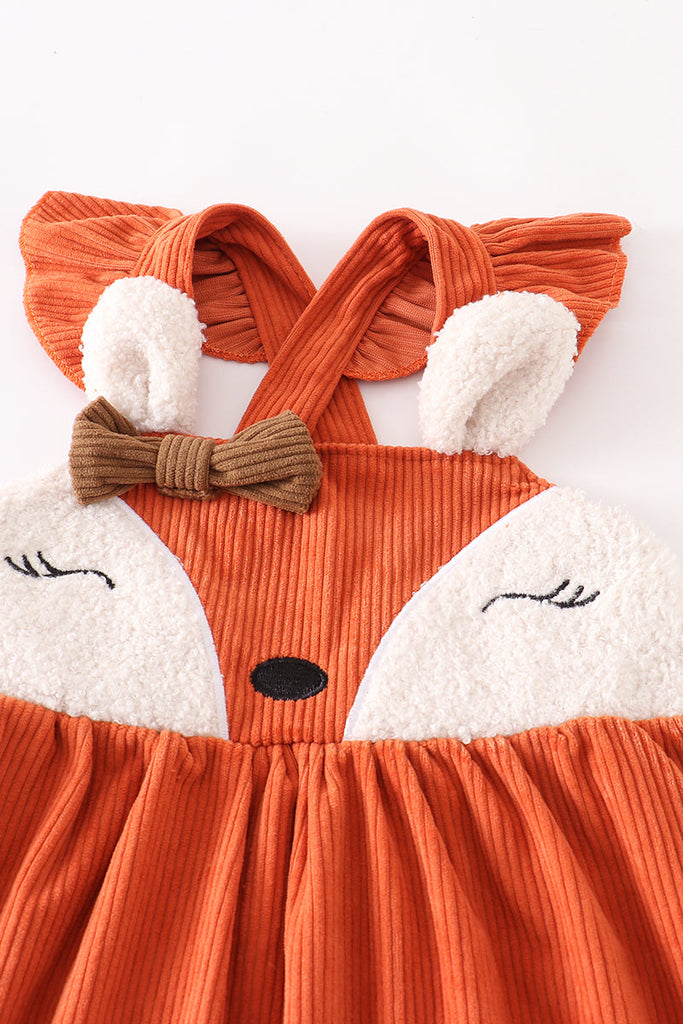 Orange corduroy fox girl dress