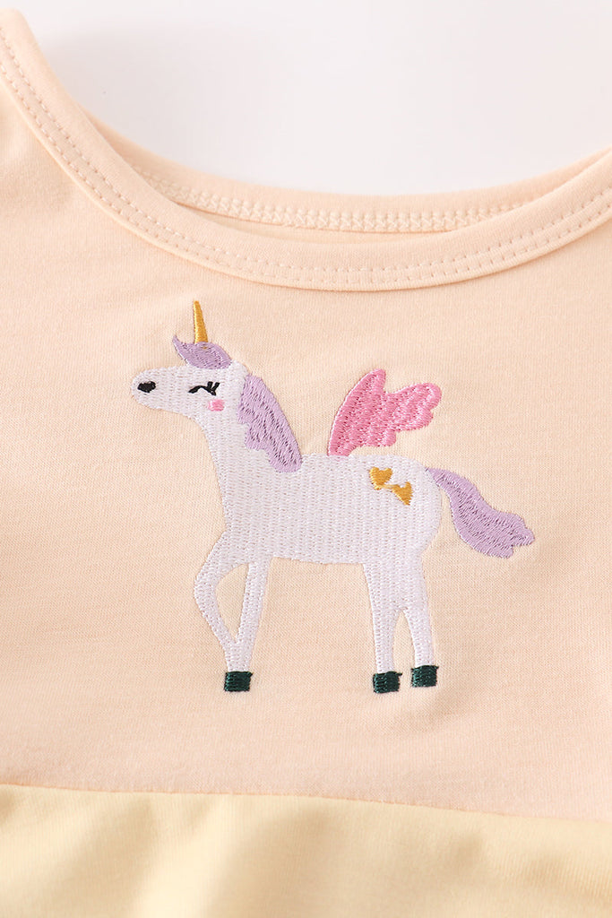 Rainbow unicorn embroidery girl dress