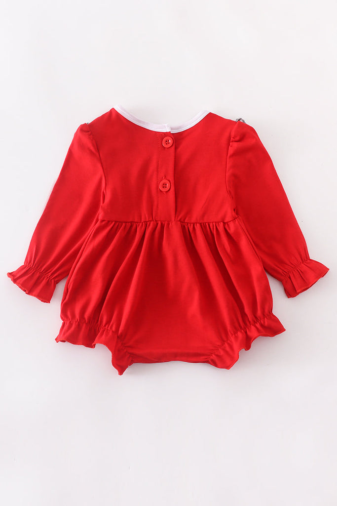 Red cow embroidery smocked  baby romper