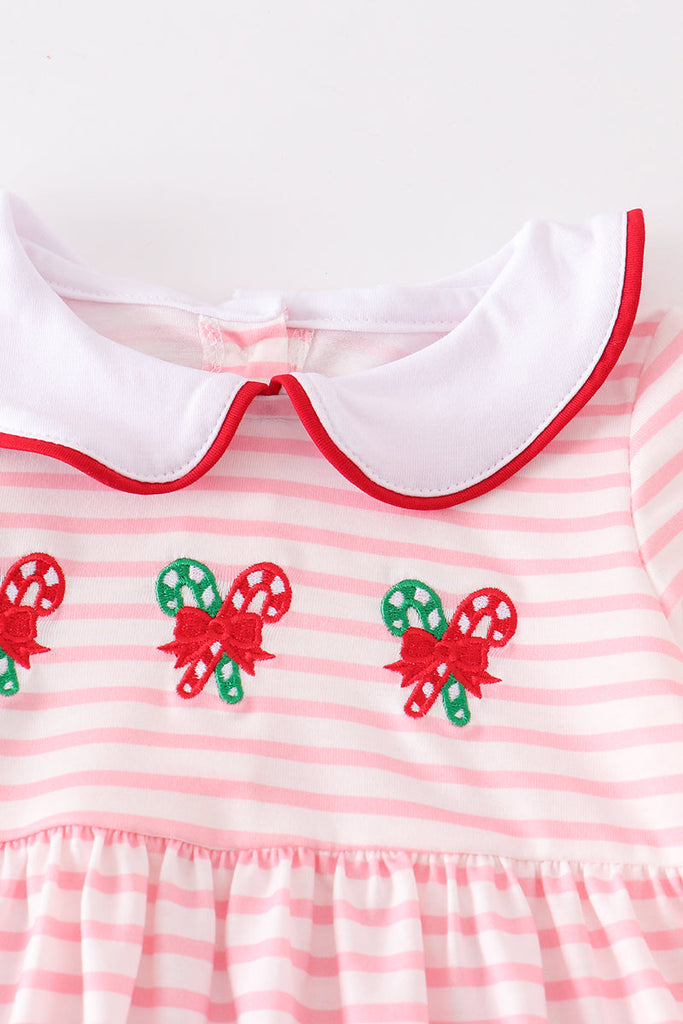 Pink candy cane embroidery girl set