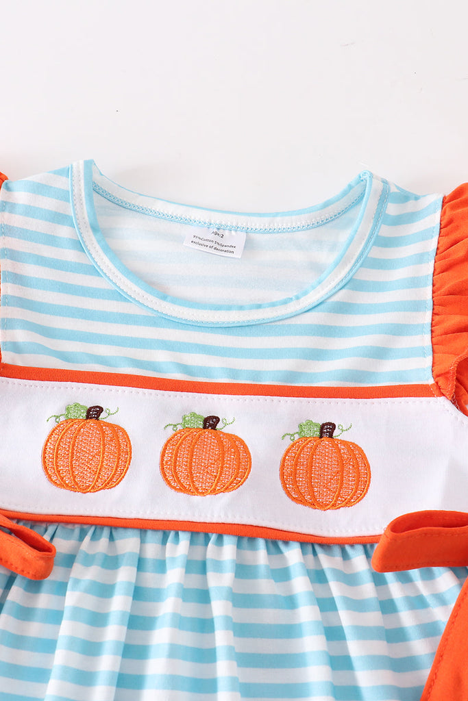Blue striped embroidered pumpkin girl set