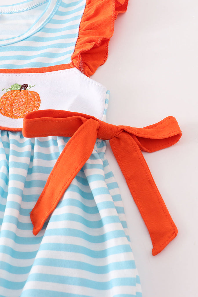 Blue striped embroidered pumpkin girl set