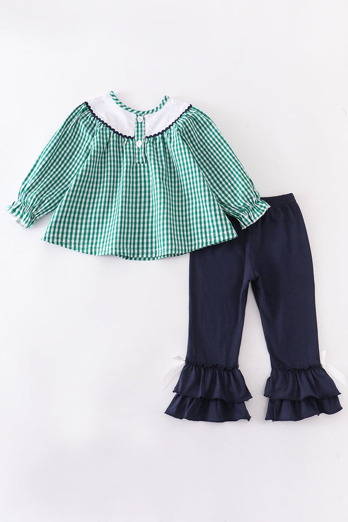 Duck embroidery bow smocked ruffle girl set