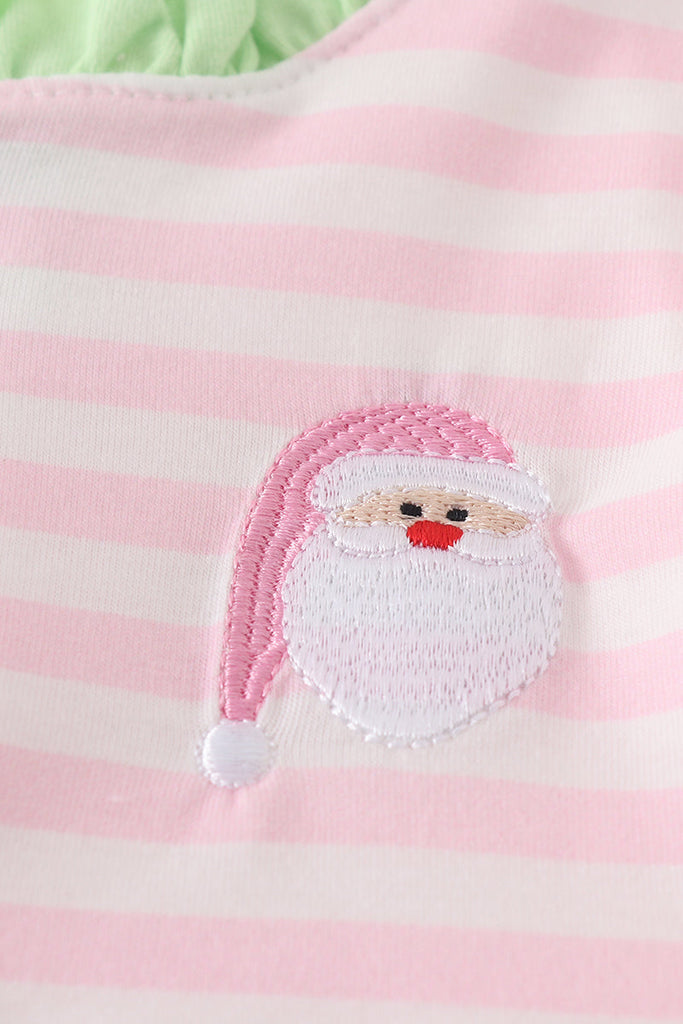Pink Santa embroidery stripe girl dress