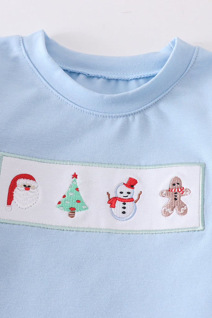 Blue Santa embroidery boy set pajamas