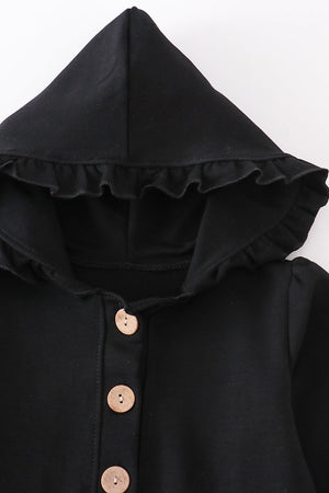 Black ruffle button down hoodie jacket