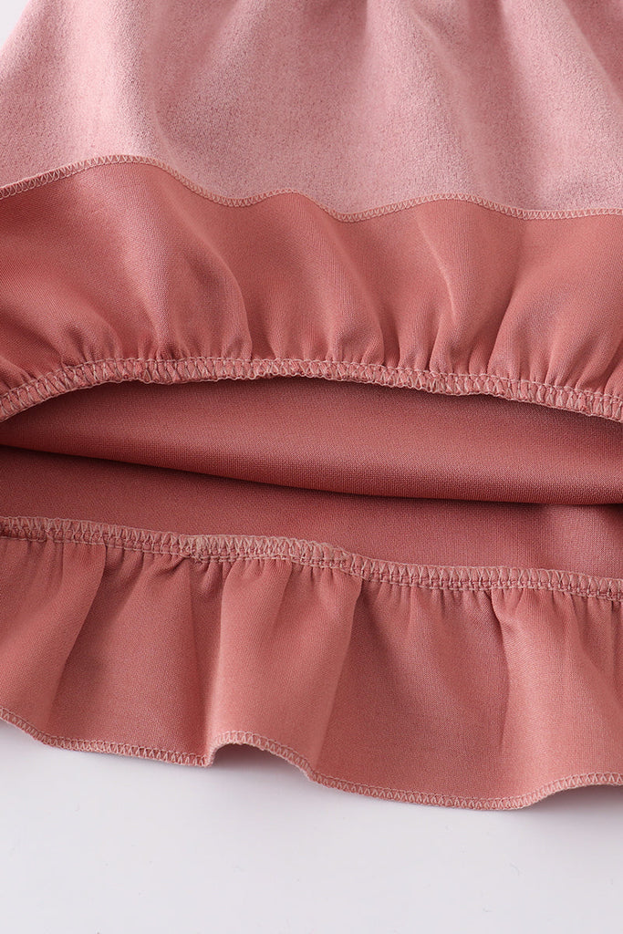 Pink suede ruffle girls dress