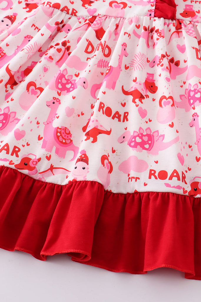 Red valentine's day dinosaur print dress