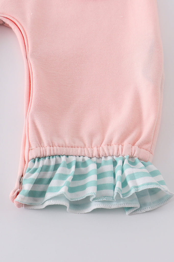 Pink bowknot embroidery pocket girl romper
